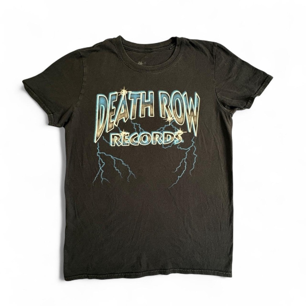 Death Row Records WOMEN'S Med Black Cotton T-shirt Lightning Bolt Graphic